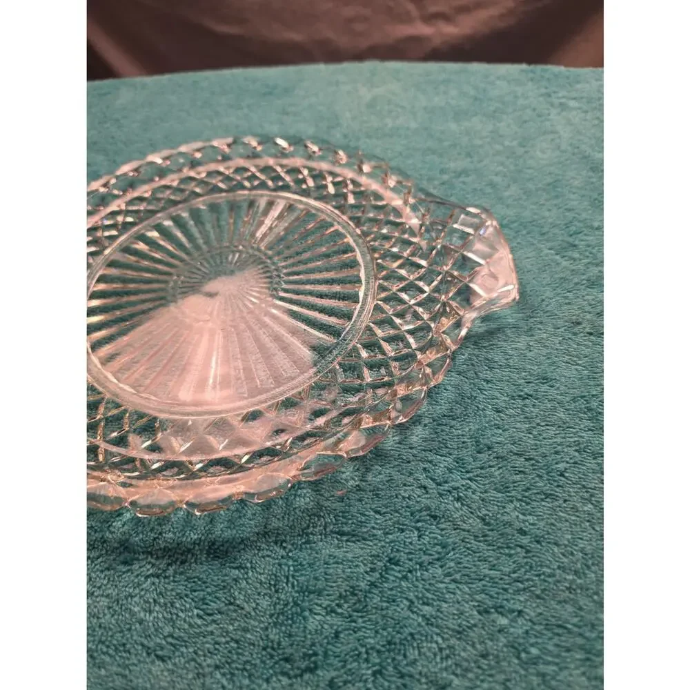 Vintage Anchor Hocking Waterford Waffle Clear Glass 2 Handled Cake Plate